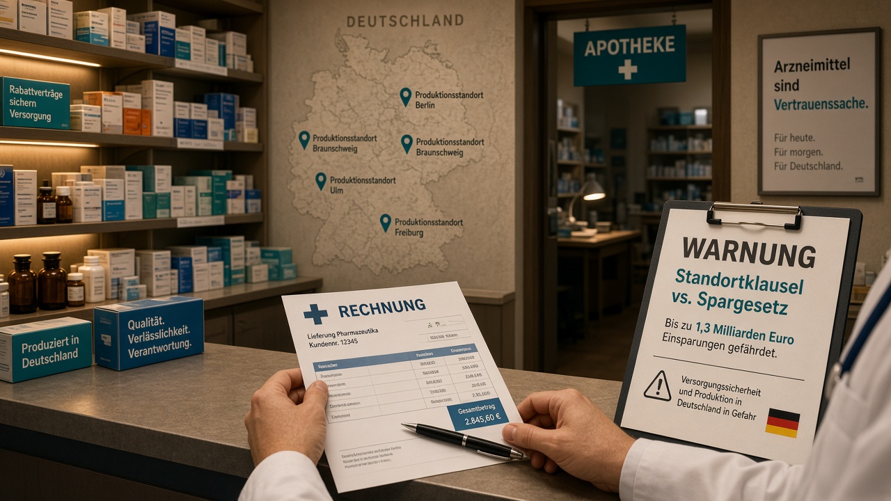 Apotheke: Rechnung und Warnung Standortklausel vs. Spargesetz, bis 1,3 Mrd. Euro Einsparungen gefährdet